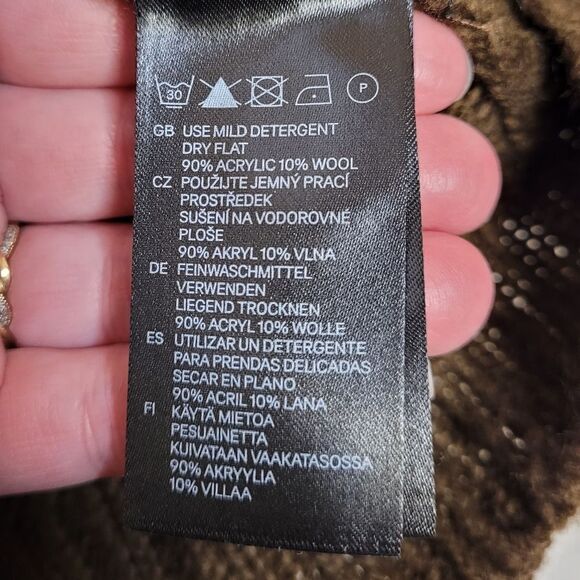 CHANEL IMAN x H&M brown fair isle nordic button up hooded cardigan sweater S - Picture 8 of 12